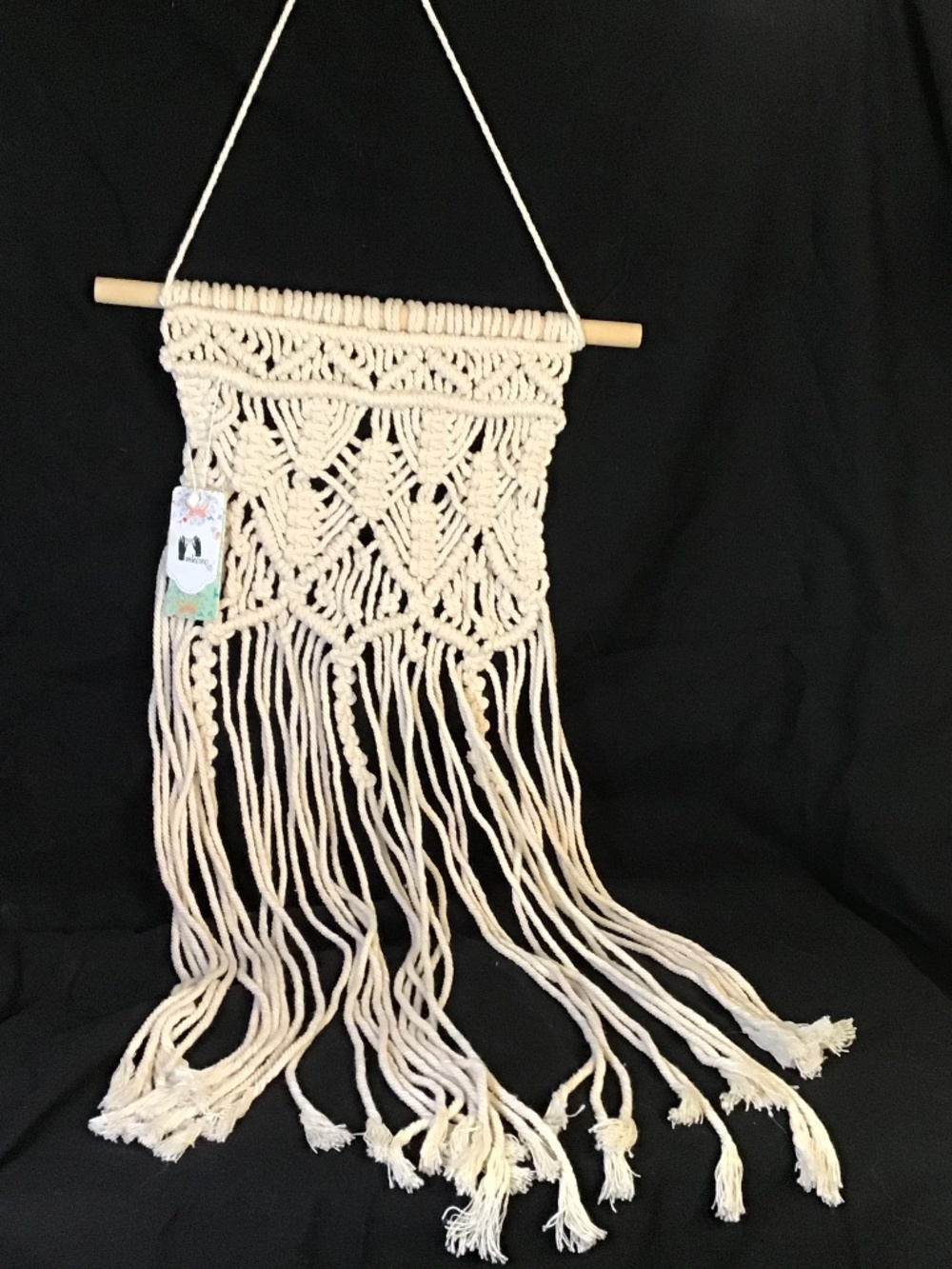 NWT MKONO Bohemian Style Hand Woven Boho Art Wall Hanging. 10"x26". Cream Color.